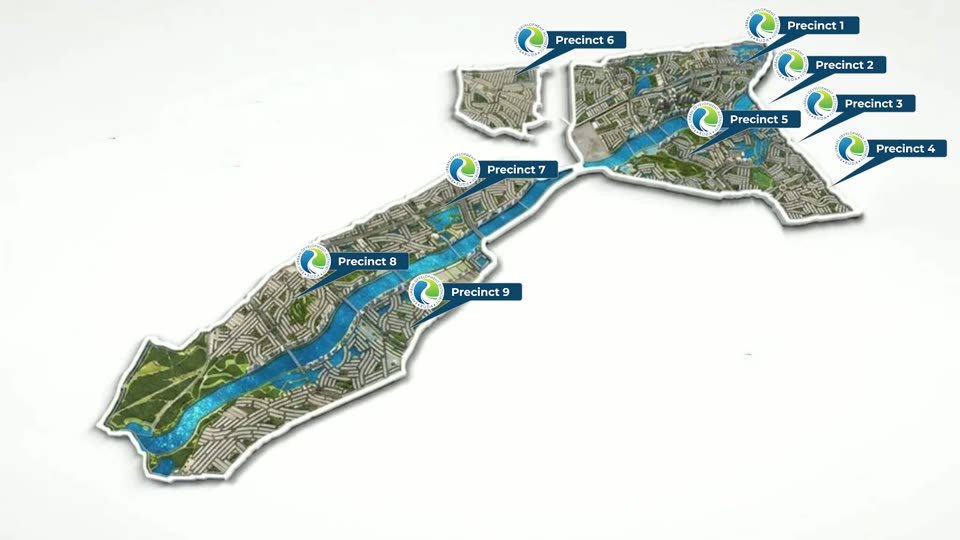 RUDA masterplan map showing nine precincts